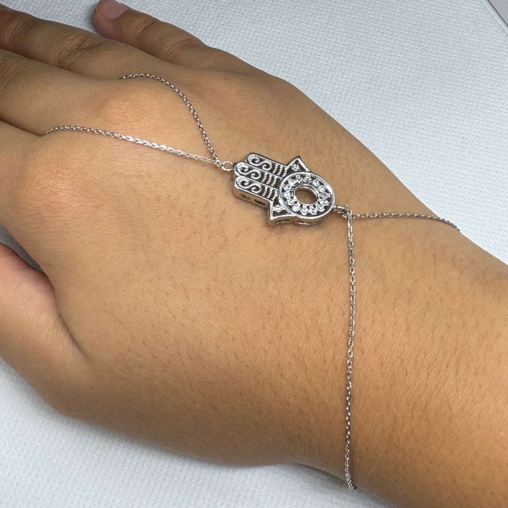 Evil Eye Chain Bracelet with Khamsa Hand , 925 silver